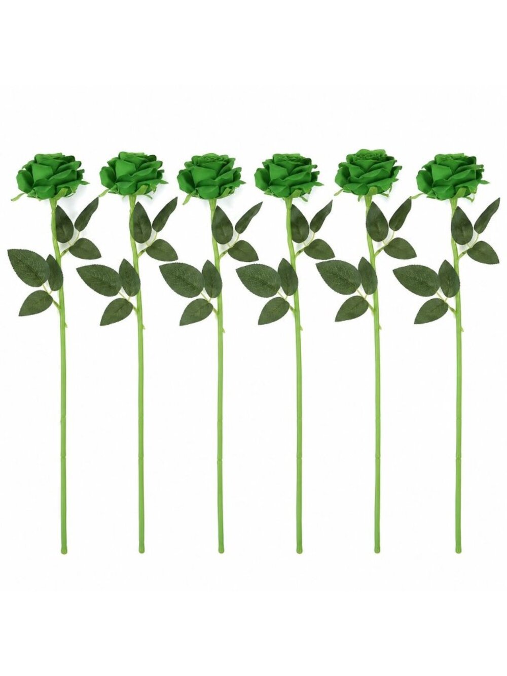 Christmas Green Artificial Roses Set of 6 19 Inch Silk Rose Stems Faux Wedding F